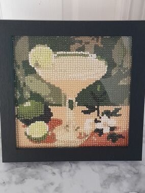 Beaded Margarita Cocktail Wall Art - Green & Cream